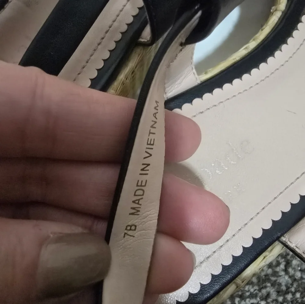 Kate Spade Black White Brown Plaid Bow Front Espadrille wedge sandals